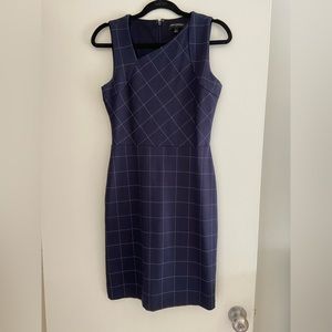 Banana republic plaid asymmetrical neck pencil dress
